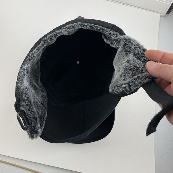 Supplex Bomber Trapper Ear Flap Hat Black Detachable Face Cover Mask Faux Fur - Picture 10 of 11